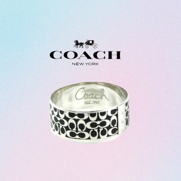 Coach Silver black Enamel Bangle Bracelet - Picture 1 of 8